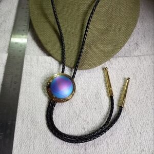 Blue purple round bolo tie braided cord goldtone western